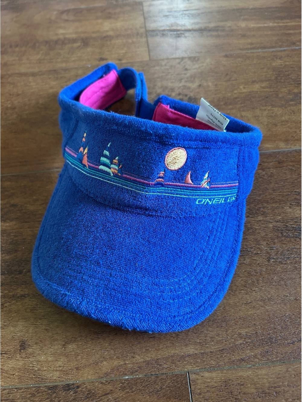 O'Neill Blue Terry Cloth Visor Hat with Sunset Embroidery